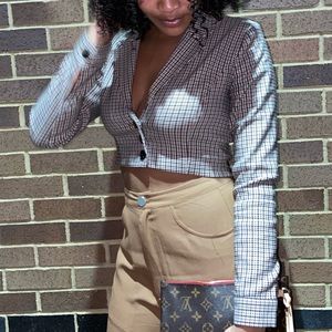 Cropped plaid blazer